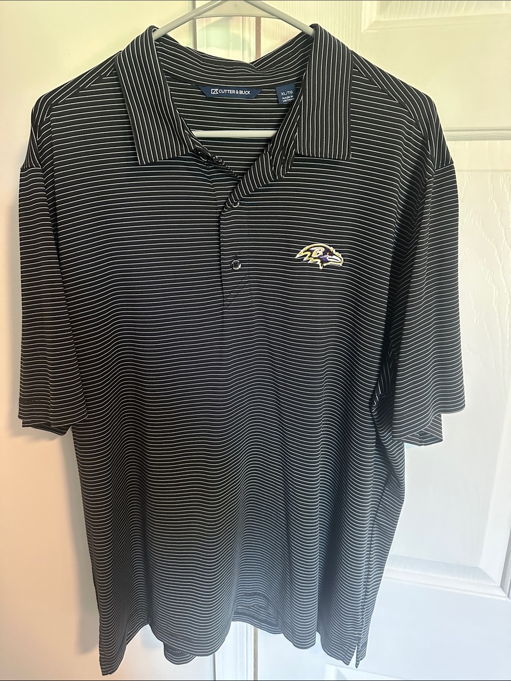 Cutter & Buck Black Polo with Thin White Stripes and Team Logo